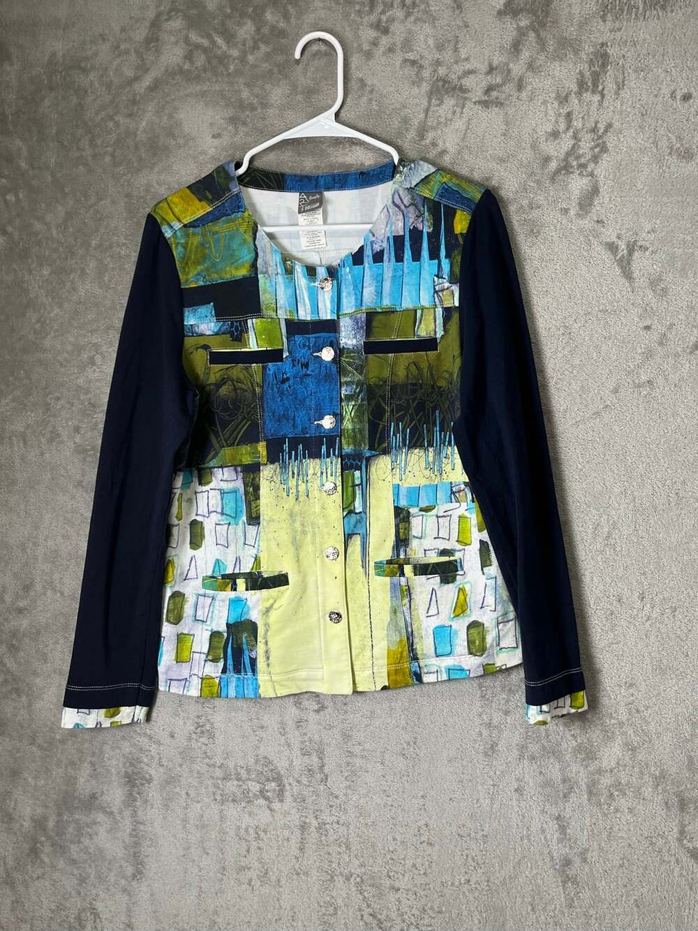Dolcezza Art Simply Abstract Geometric Print Button Front Lagenlook Artsy Medium